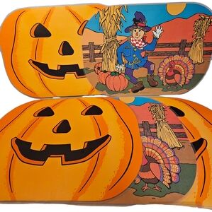 Vintage 1991 Halloween Pumpkin/Scarecrow Reversible Placemats Set of 5